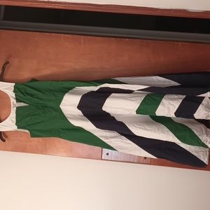 Green,navy, and white dress with a unique design